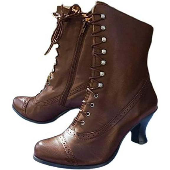 Retro Women's Boots - Lace-Up Design with Comfortable Chunky Heel, Fall/Winter Dressy