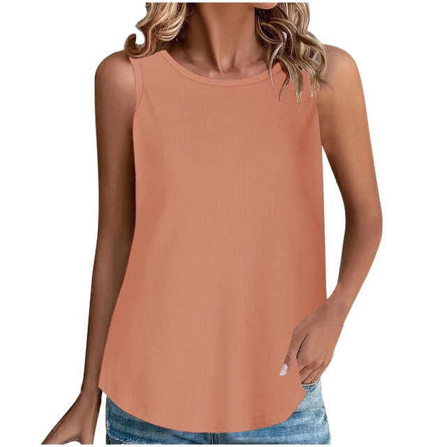 AherBiu Camisole pour Femmes Col Rond Sans Manches Couleur Unie Ample Tricotée Sans Coutures Camis d'Été