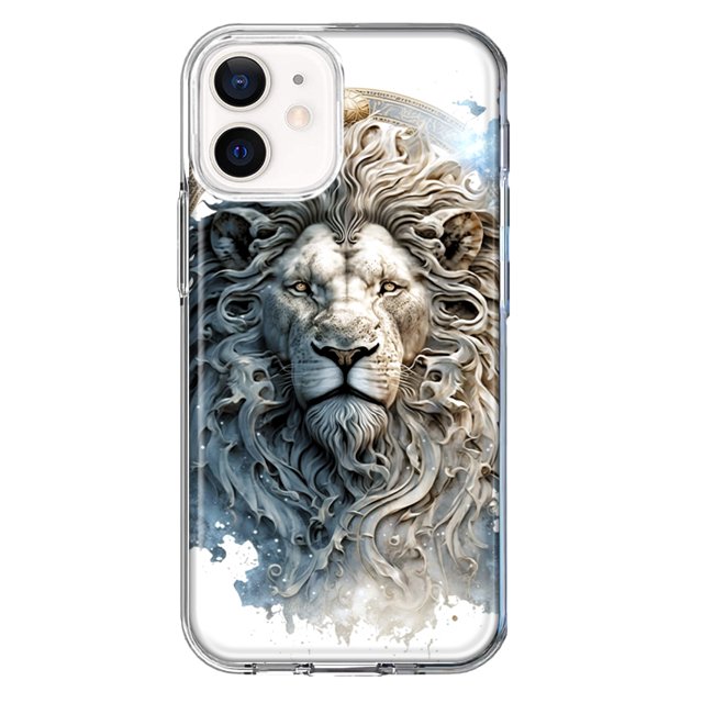 MUNDAZE Apple iPhone 12 Abstract Lion Sculpture Shockproof Clear Hybrid Protective Phone Case Cover