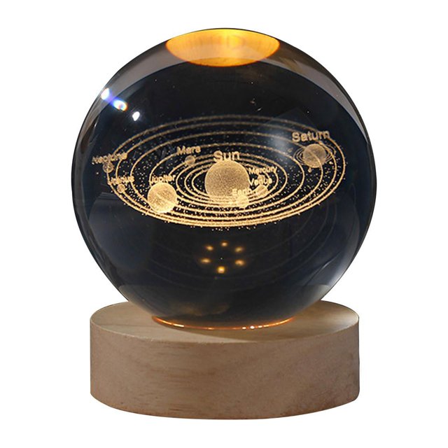 LED Crystal Table Lamp USB 3D Moon Galaxy Globe Night Light XmasDecor Kids I8H9