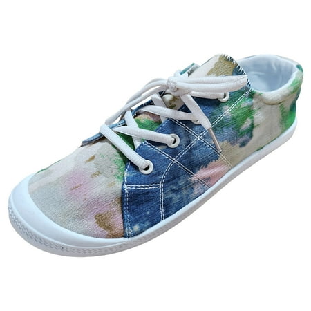 QYZEU Running Sneakers Womens Leisure Women s Four Seasons Print Non Slip Flat Round Toe Breathable Lace Up Cloth Shoes Lace Up Walking Casual Shoes Blue 39