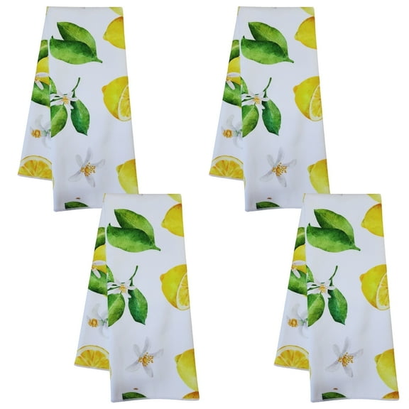 4Pcs Kitchen Towels Lemon Home Absorbent Tropical Bar Dish Hand Decoration Bathroom Towel Drying Soft Feel 100% Cooking Gifts Set