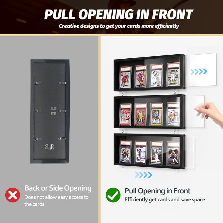 3 Pack Card Display Case, Trading Card Display Frame Wall Mount, Graded Sports Card Display for Trading Card Collection Black