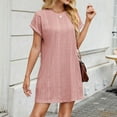 thumbnail image 4 of Rvkxad Women Dresses Under $10 Eyelet A-Line Dresses Beach Casual Loose Flowy Short Sleeve Crew Neck Sundresses with Pocket Pink, 4 of 5