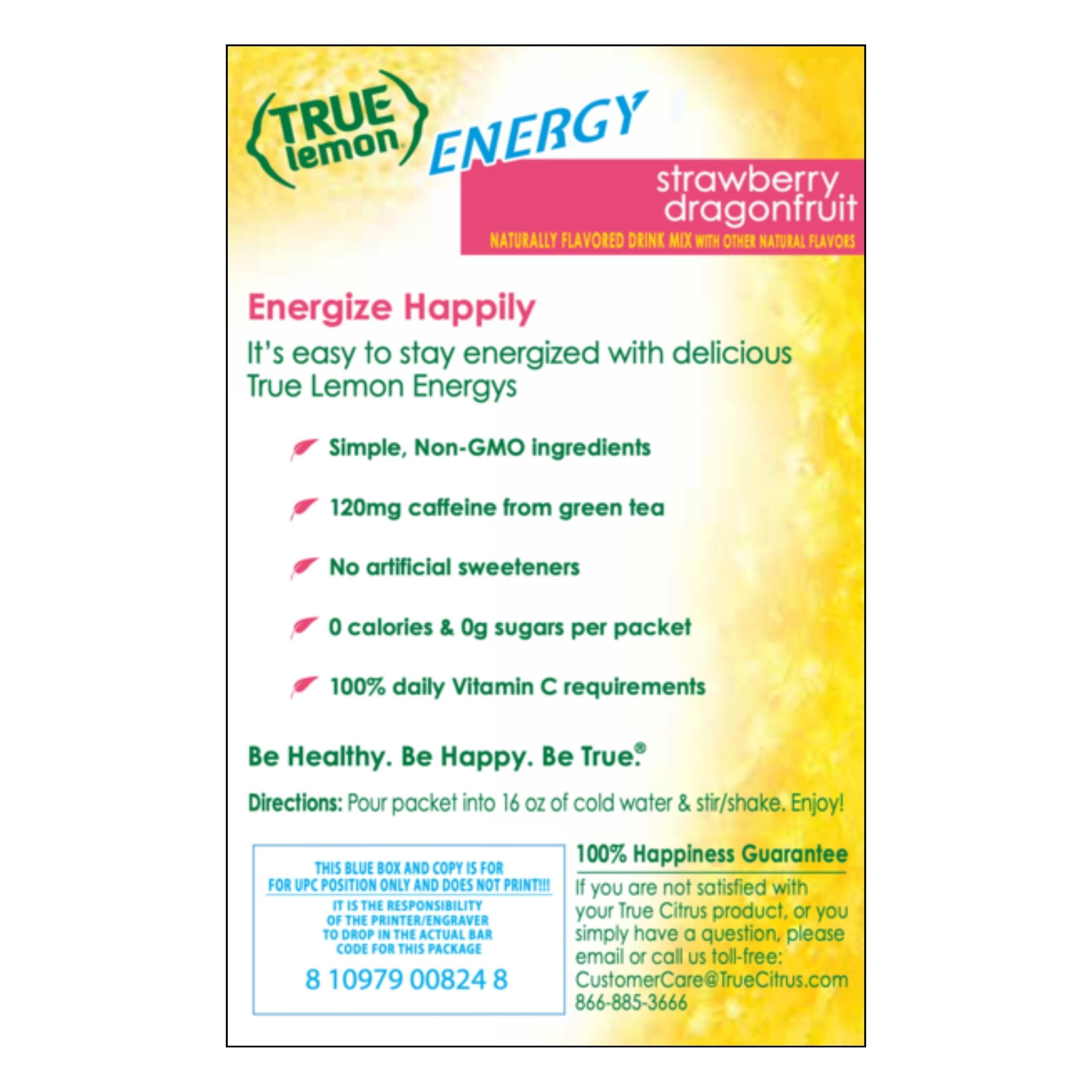 (12 pack) True Lemon Strawberry Dragonfruit Energy Drink Mix, 0 Sugar, No Artificial Sweeteners, 6 Count Box