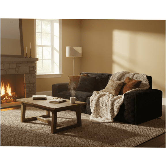 JERFIT Modern 3-Seater Fabric Sofa Couch for Living Room, Plush Comfort with High Resilience Sponge, No Assembly Required, Black