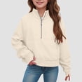 thumbnail image 2 of Boys and Girls Zip Up Hoodie Fashion Oversized Sweatshirt Jacket with Pockets 6-12 Months 12-24 Months 2T 3T 4T 5T 6T 7T 8T 9T Children Beige 11-12 Years, 2 of 7