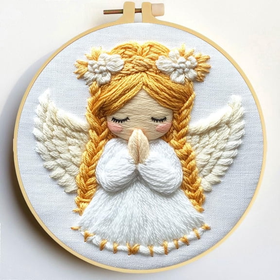 Punch Needle Kits Cute Little Praying Angel Embroidery Starter Set with Hoop Easy for Beginners DIY Stress Relief Handmade Craft Hobby and Home Decor 20x20cm-2