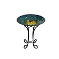 thumbnail image 1 of SOLAR GLASS PEACOCK FEATHERS BIRD BATH WITH STAND, 1 of 3