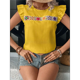 thumbnail image 5 of Blusa de Verano con Bordado Floral para Mujer, Cuello Redondo, Corta Amarillo XL, 5 of 10