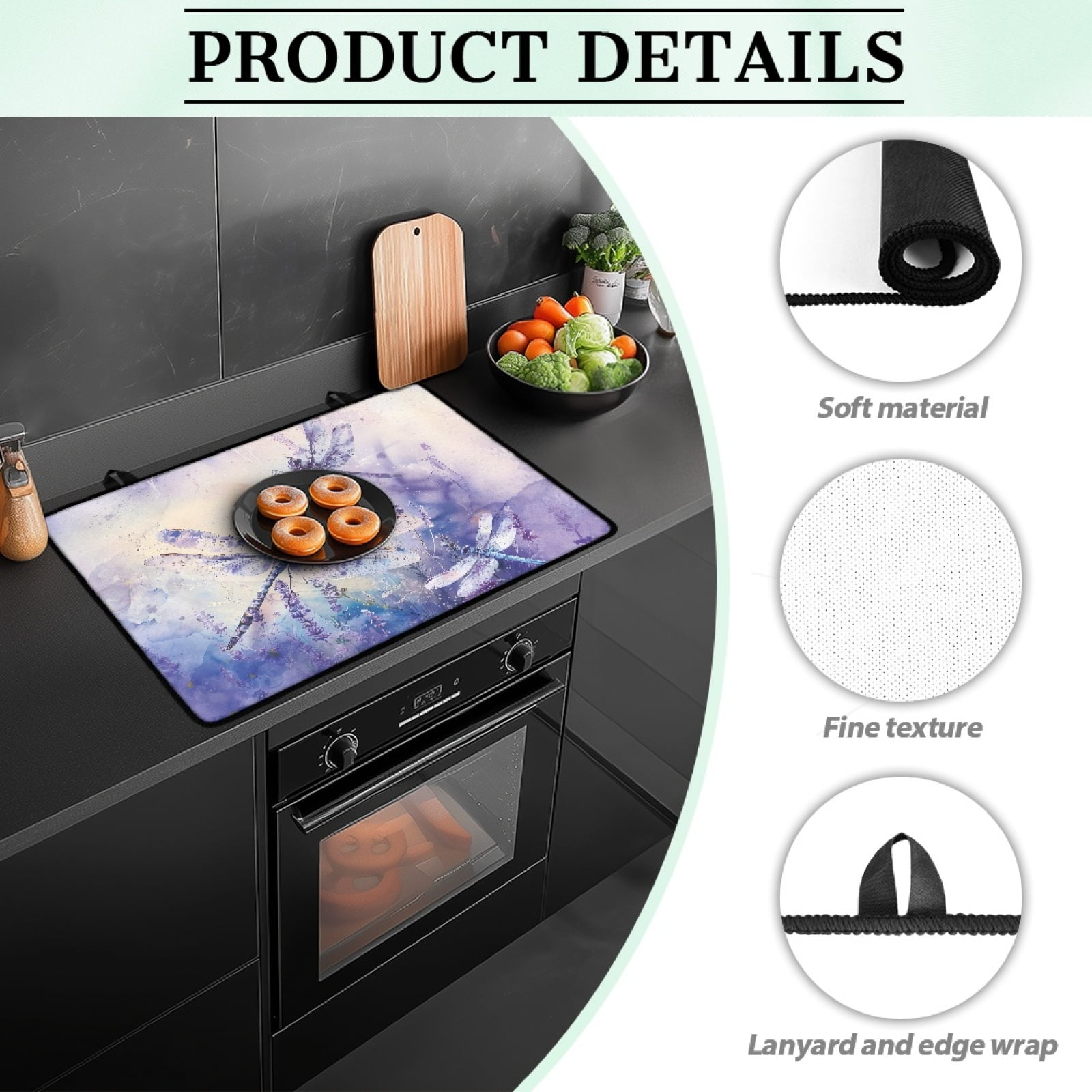 Renewold Stove Top Cover for Glass Stove Top, Ceramic Glass Stove Cover Mat Oil Resistant Prevent Scratching Oven Mat Protector Expands Usable Space, Dragonfly Lavender Violet
