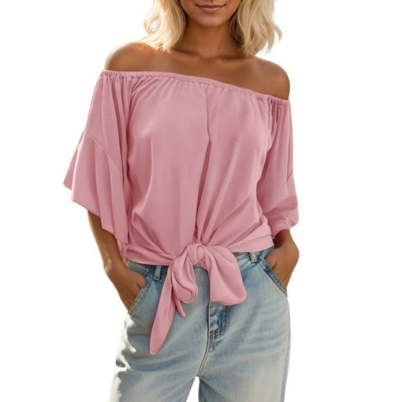 MIXUE Boho Tops For Women Summer Solid Color Off Shoulder Short Sleeve Loose Casual T-shirts Streetwear,Red,XXL