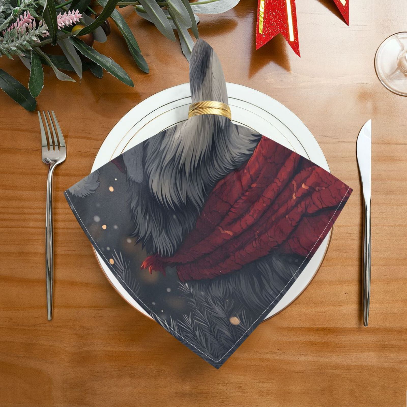 JSTEL Christmas Wolf Cloth Napkins Set of 6, 20x20 Inch Washable and Reusable Napkin for Decoupage Dinner Party Everyday Use