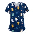thumbnail image 5 of Iaqnaocc Scrub Tops Women Plus Size Cat Animal Print Nurse Working Uniforms Trendy V-Neck Side Slits Scrub Tops Holiday Short Sleeve Tees Blouse with Pockets Navy 4XL, 5 of 5