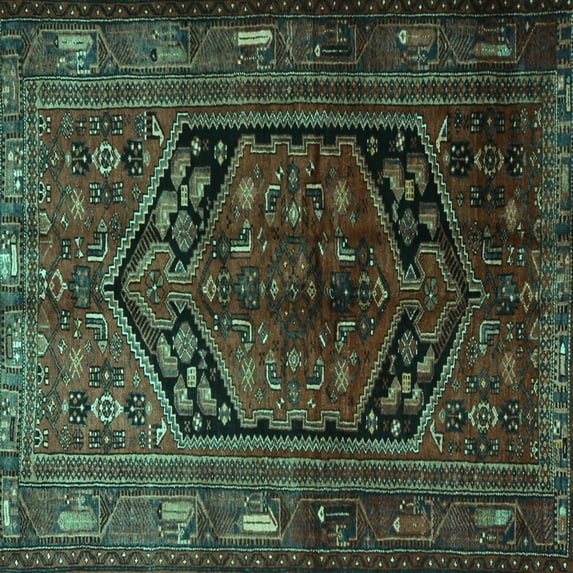 Ahgly Company Indoor Square Persian Turquoise Blue Traditional Area Rugs, 8' Square