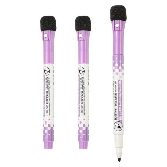 Magnetic Whiteboard Pen, 1-2mm Fine Tip Dry Erase Purple Markers, 3 Pcs