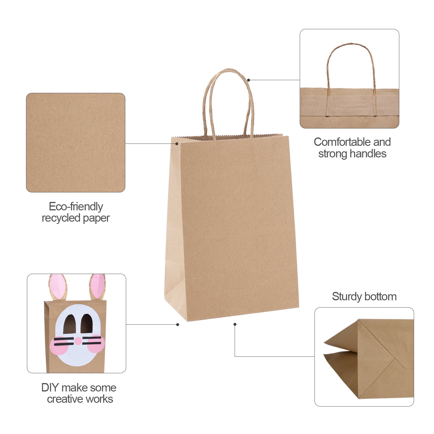 GSSUSA Brown Kraft Paper Bags Small Craft Gift Bags 25pcs 5"x3.75"x8" Shoppin...