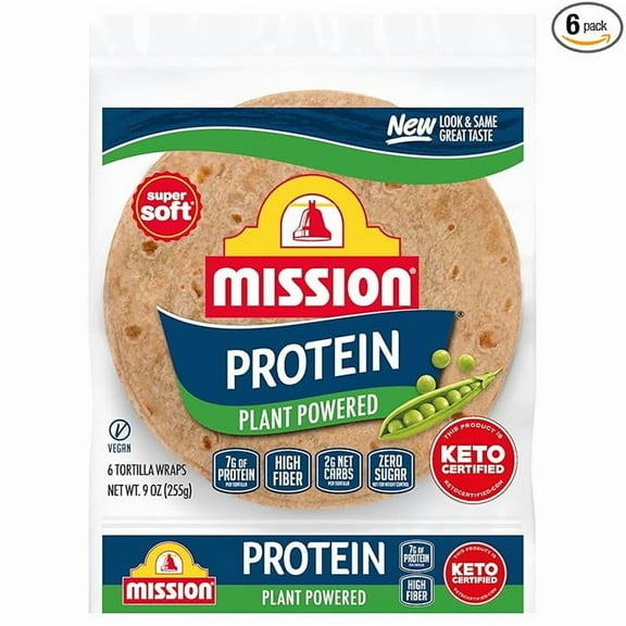 Mission Protein Tortilla Wraps, 6 Count, Vegan, Low Carb, High Fiber( Pack of 2 )