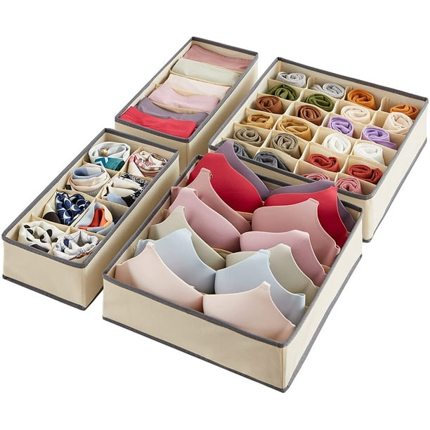 Cajón organizador de ropa interior divisor 4 piezas de tela plegable cómoda cesta de almacenamiento organizadores y contenedores de almacenamiento para guardar sujetador, lencería, ropa interior, beige Vhermosa CZJP-ZC11