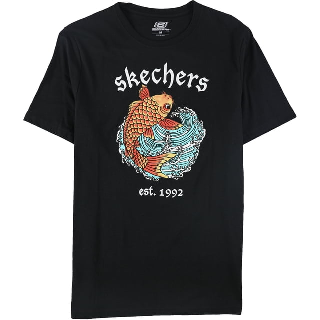 Skechers T-Shirt Graphique Koi Wave pour Hommes, Noir, Moyen