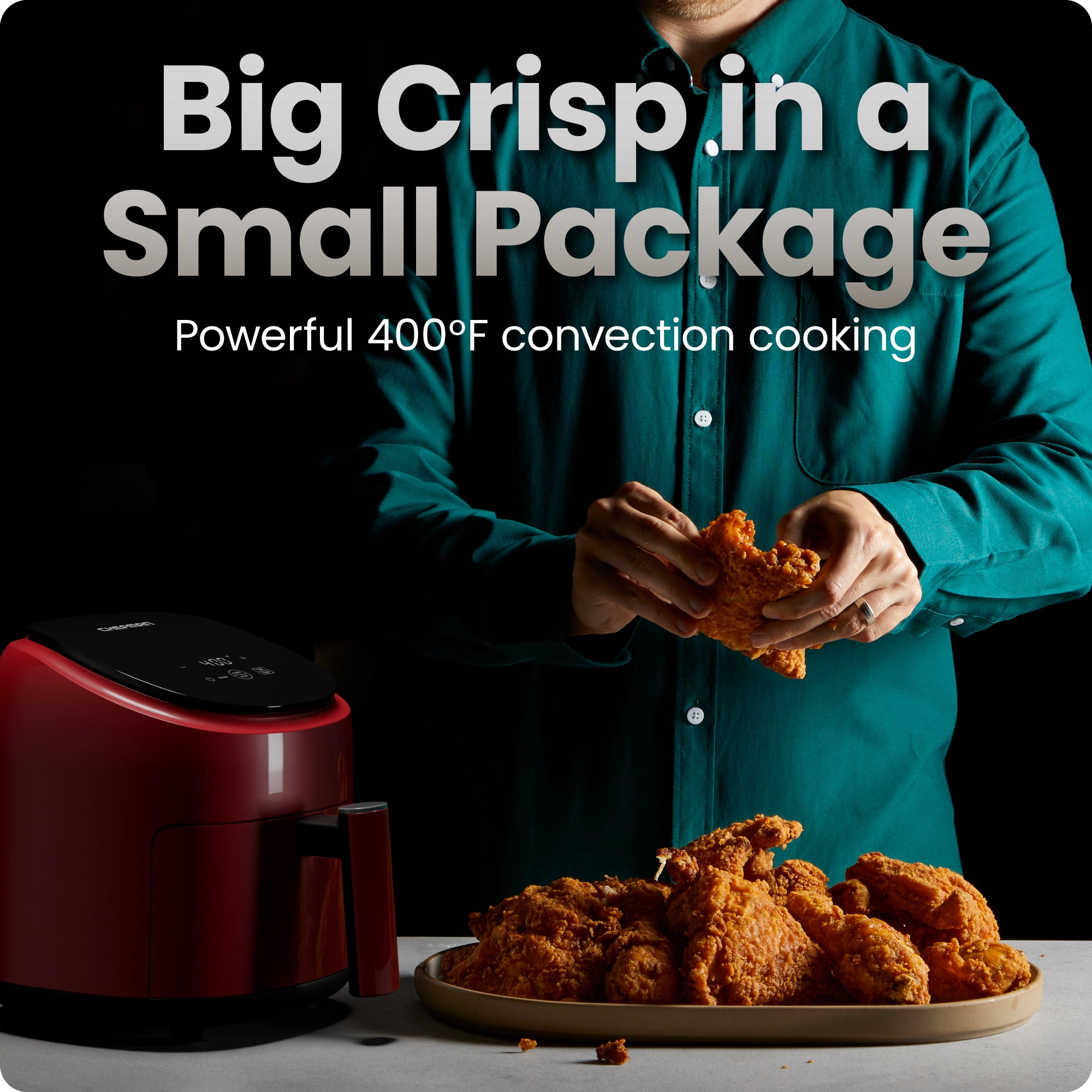 Chefman TurboFry 2-Quart Digital Air Fryer, Compact Design for Quick Meals, Dishwasher-Safe – Red