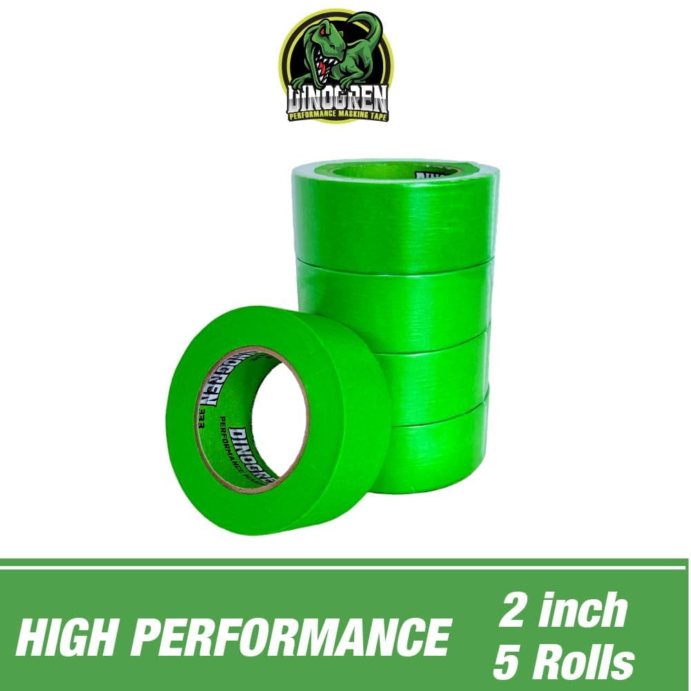 Automotive Masking Tape DINOGREN Green 2" x 60 yd – Auto Paint, Heat/Water Resistant (5Pk)