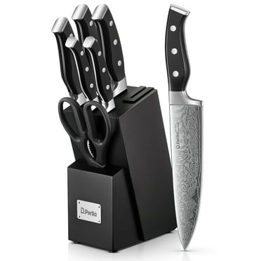 D.Perlla Knife Set, 7 Pieces Kitchen Knives Set with Built-in Sharpener,  Stainless Steel Knife Block Set