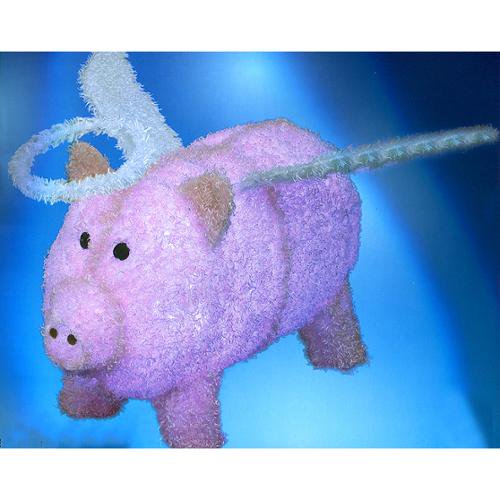 28" PreLit LED Outdoor Pink Chenille Angel Pig Christmas Outdoor