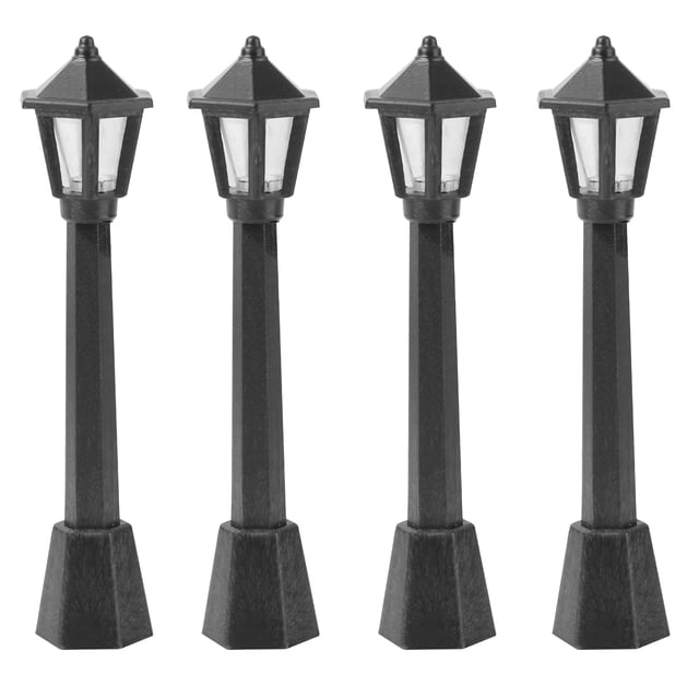 4 mini farolas de calle, accesorios para casa de juegos, decoración, lámpara de gas, modelo de simulación, escena de vida, casa de muñecas, juguete, regalos DIY, accesorios (negro)