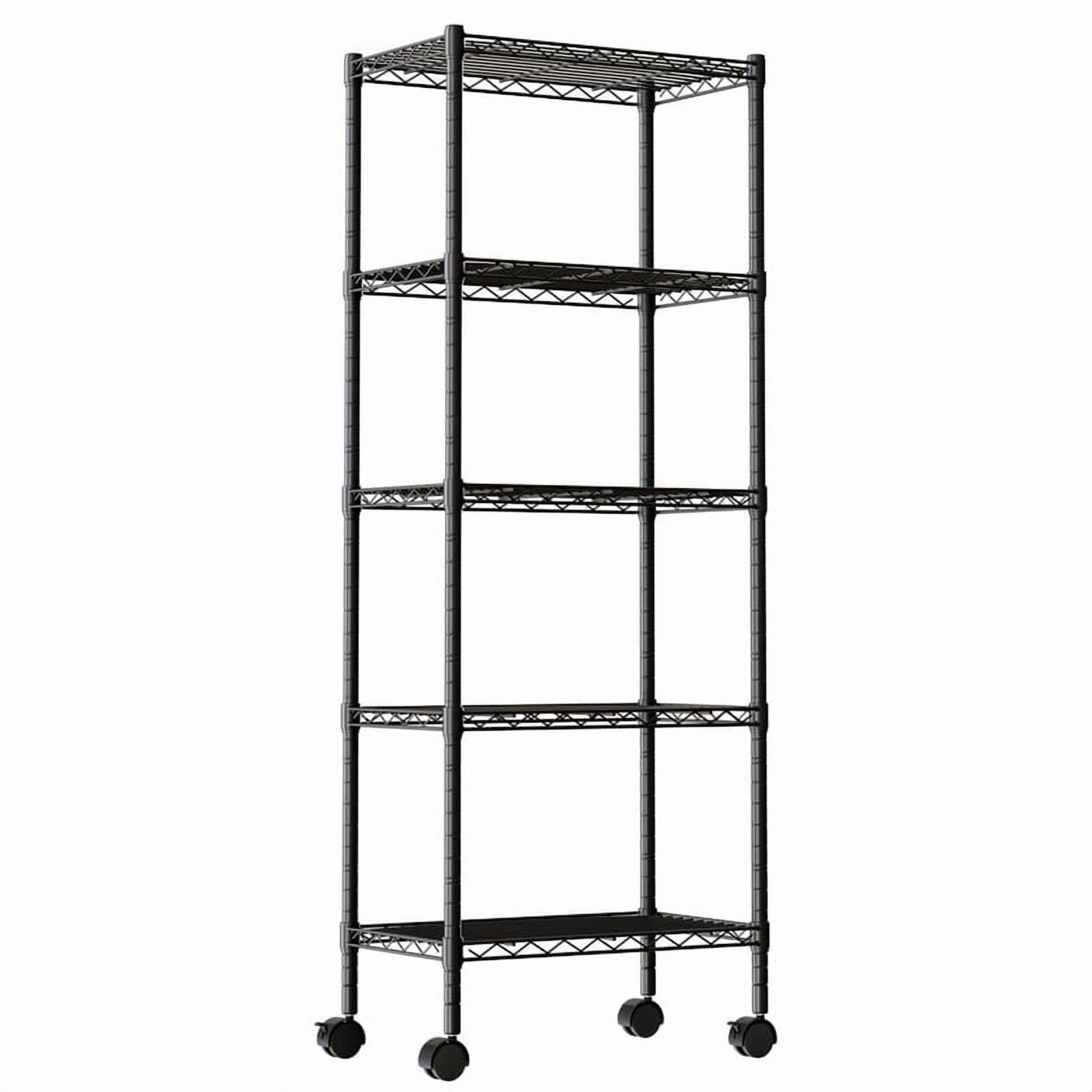 Kelno 5 Tier Wire Shelving with Lockable Wheels Adjustable Metal Storage Rack, Black