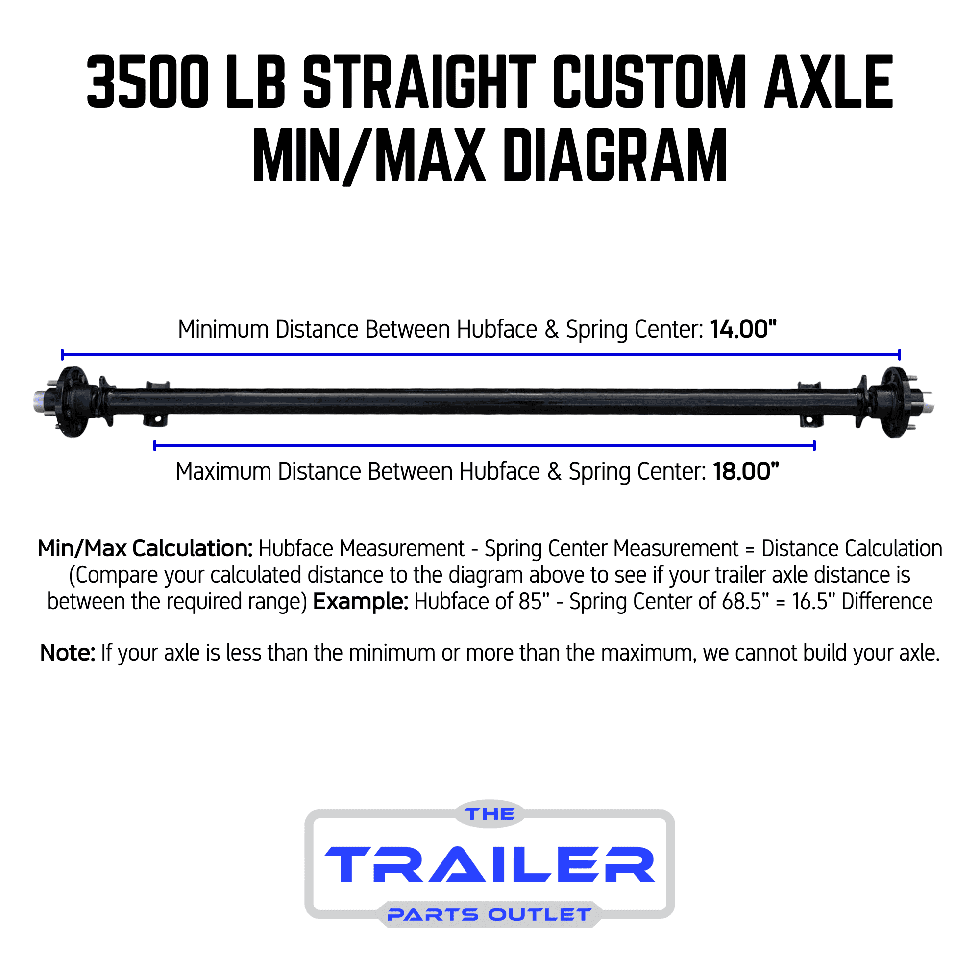 3500 lb Light Duty Single Trailer Axle Kit with Suspension - Leaf Springs, Hanger & U-Bolt Kit (85" Hubface - 70" Spring Center, 5x4.5 Bolt Pattern)