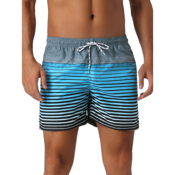 INSPIRE CHIC Men's Tropical Beach Color Block Drawstring Waist Mesh Lining Striped Board Shorts 28 Gray Blue