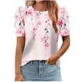 thumbnail image 1 of Amzcrzy Hauts pour Femmes Col Rond Manches Courtes Hauts de Printemps Été Hauts Tendance à Imprimé Floral Hauts Boho Décontractés Confortables Polyvalents Hauts de Sortie T-Shirts, 1 of 5