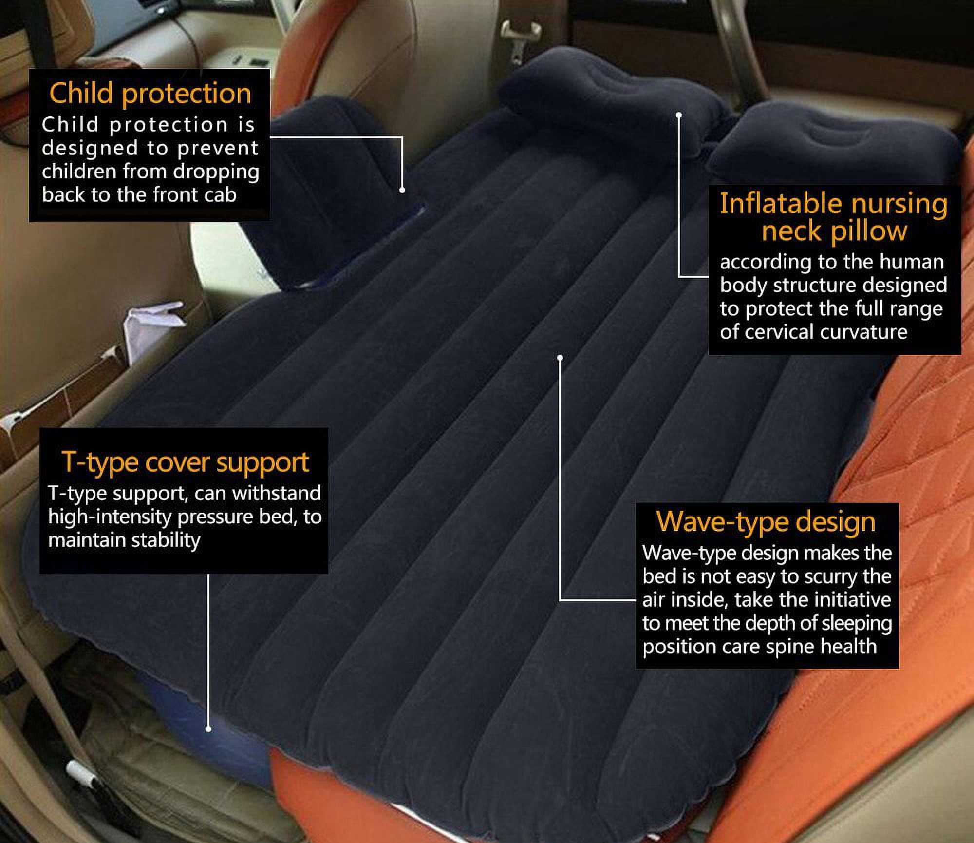 Inflatable Black Car Mattress Air Bed for Back Seat with Pillows, Fits Sedan, SUV, CUV and Minivan