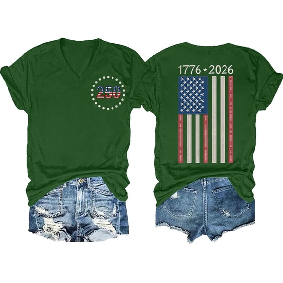 MEICHEN 250th Anniversary USA Shirt for Women 1776 Patriotic American Flag V Neck T Shirt July 4th Graphic Tee Features: