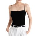 thumbnail image 4 of Sakmal Cropped Built In Bra Tank Tops for Women Double Lined Spaghetti Straps Square Neckline Camisole Shirts Black Solid Casual Womens Tank Tops L, 4 of 5