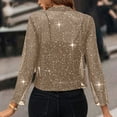 thumbnail image 3 of Lightweight Cardigans for Women Sequin Bolero Shrug Jacket Long Sleeve Open Front Sparkly Cropped Coats Party Mesh Cardigan Fall Outerwear Khaki S, 3 of 7