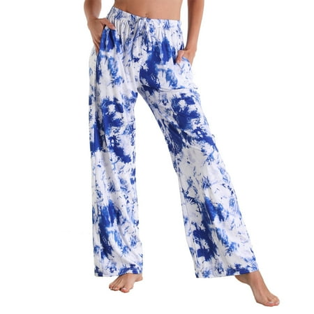 

Women s Comfy Casual Pajama Pants Floral Print Drawstring Pocketed Palazzo Lounge Pants Wide Leg Loose