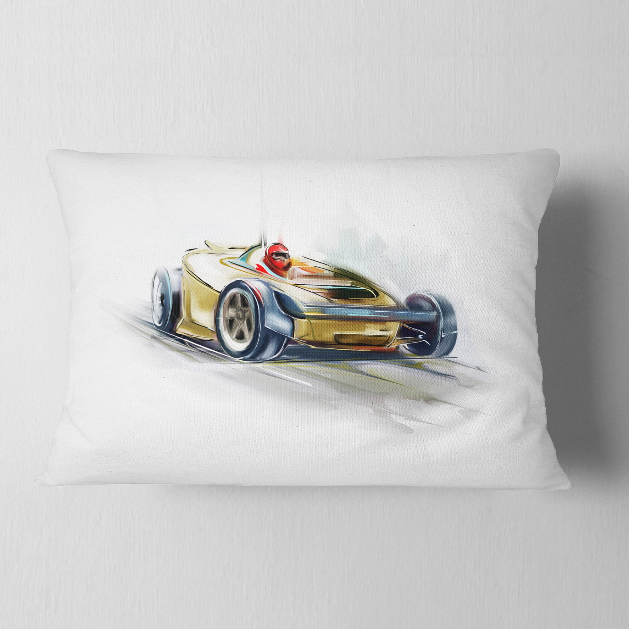 Designart Yellow Formula One Car - Digital Art Car Throw Pillow - 12x20