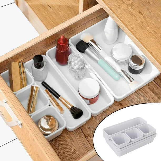 Juego de 8 Organizadores de Cajones, Separadores de Plástico Multifuncionales En 3 Tamaños para Cosméticos, Cocina, Dormitorio, Baño y Oficina.