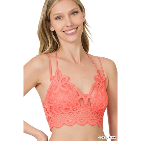 

Zenana Women & Plus Crochet Sexy Lace Bralette Smocking Back Bra with Removable Bra Pads