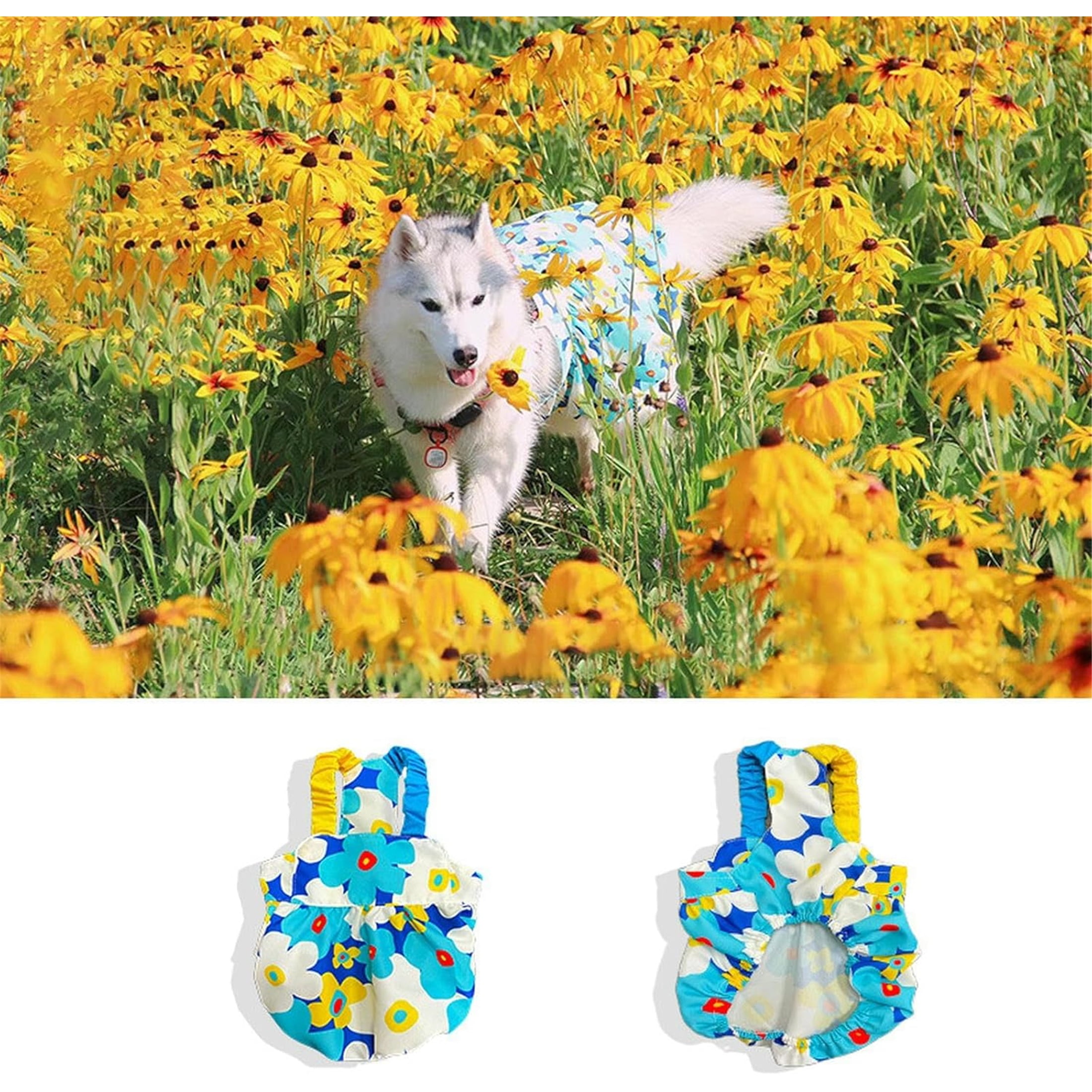 UOSIA Large Dog Dresses for Female Dogs Soft Breathable Puppy Suspender Skirt,7XL,Blue Floral