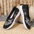 thumbnail image 4 of Domzle Womens Orthopedic Shoes Wide Width Butterfly Embroidered Slip On Knitting Flat Loafers Walking Shoes Soft Breathable Lightweight Mesh Sneakers with Arch Support Black 38, 4 of 6