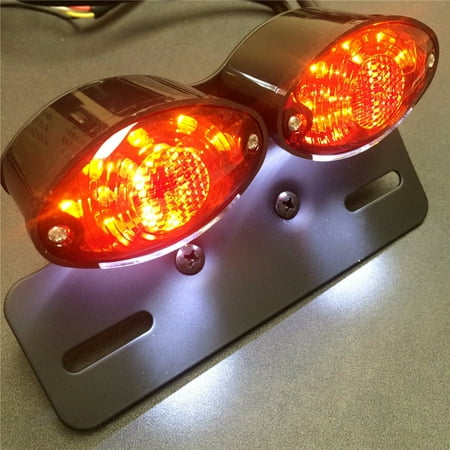 Snake Eye Tail Light - HTT-MOTOR Universal Cat Eye Custom Motorcycle Tail Brake License Plate light BLACK RED