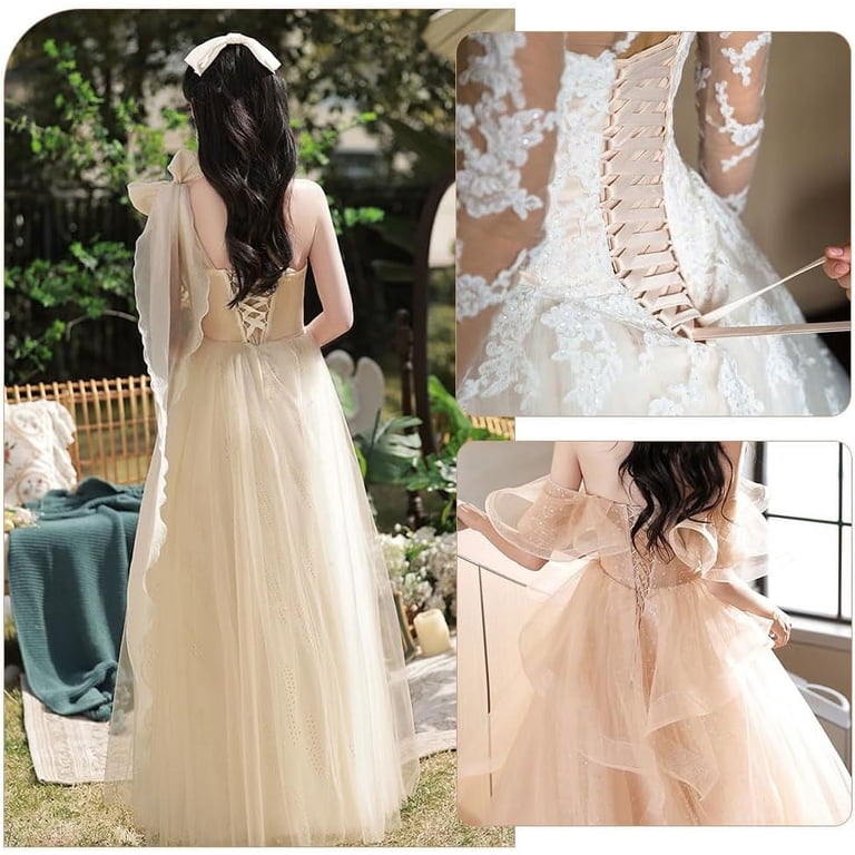 1 Set Women's Wedding Dress Zipper Replacement Adjustable Fit Satin Corset Back Kit Lace-up Formal Prom Dress PeachPuff Loop Ribbon: 490x24~26x2mm Ribbon: 3500x15x1mm