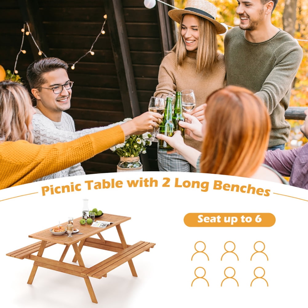 Aimee Lii 6 Person Picnic Table Set Patio Rectangle with 2 Built-in Benches and Umbrella Hole, Patio Park Yard Outdoor Furniture Aimee Lii 6 Person Picnic Table Set Patio Rectangle with 2 Built-in Benches and Umbrella Hole, Patio Park Yard Outdoor Furniture