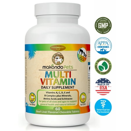 Multivitamin for Dogs and Cats - Senior Dog Vitamins with Antioxidants, Minerals plus Amino Acids and Calcium - Ideal Nutritional Supplements for Puppies & Pregnant Dogs, 60 (Best Vitamins For Puppies)