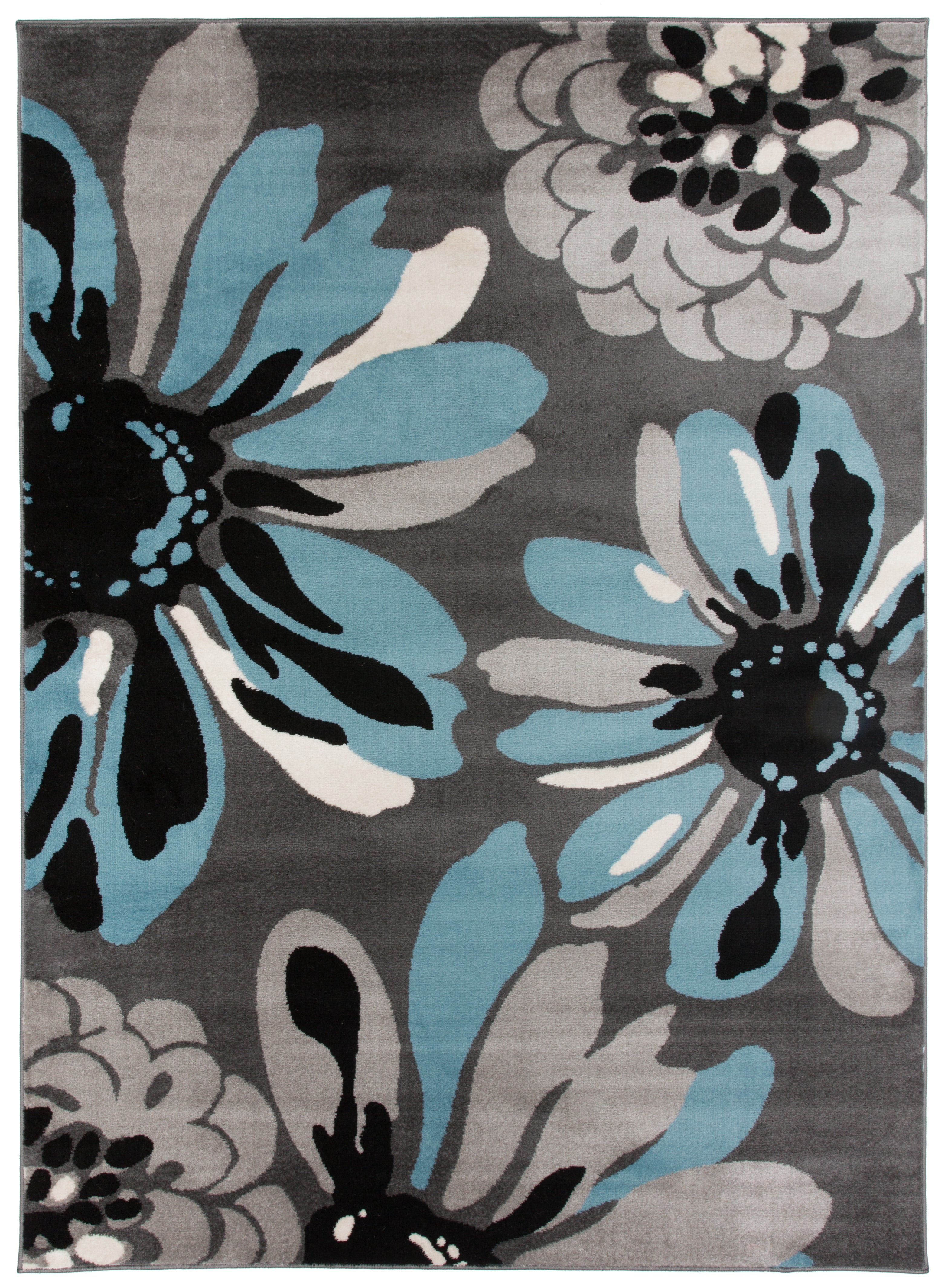 Modern Flowers Area Rug 7 10 X 2, Teal And Gray Area Rugs 8×10