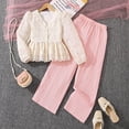 thumbnail image 6 of Tigivemen Girl Fall Outfits Long Sleeve Ruffle Hem Shirts with Wide Leg Pants 2Pcs Set Stylish Floral Girls Clothes Pink Size 11-12 Years, 6 of 6