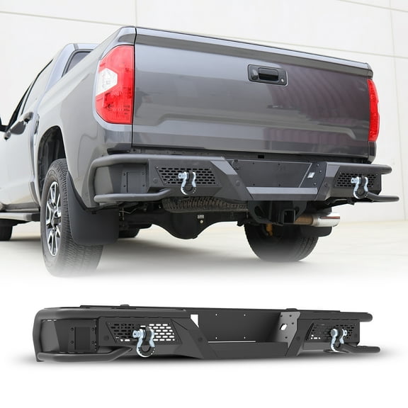 For 2014-2021 Toyota Tundra Black Rear Bumper,Heavy-duty Steel Back Bumper with Parking Sensor Mounting Hole & Integrated Step & BSM Mounting Bracket & D-rings